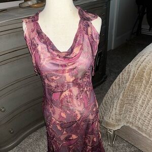 Silk beaded Elegant Pink and Purple Sleeveless Dress